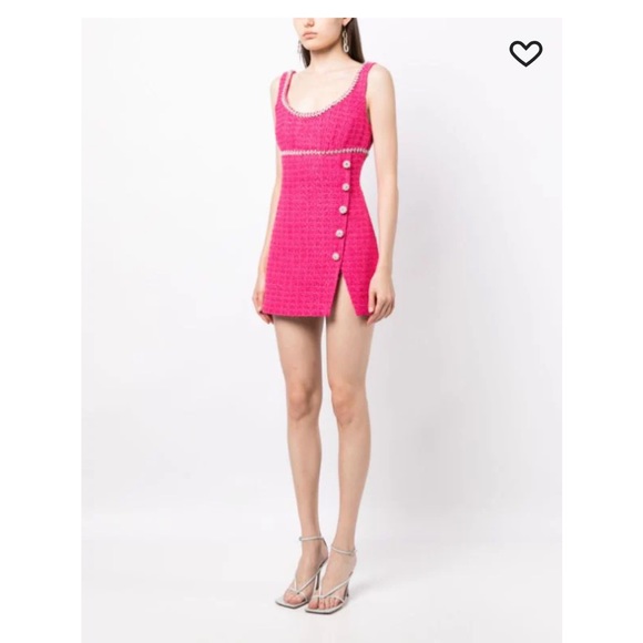 Self-Portrait Pink Round Neck Boucle Tweed Mini Dress with crystals 💖 - Picture 6 of 17